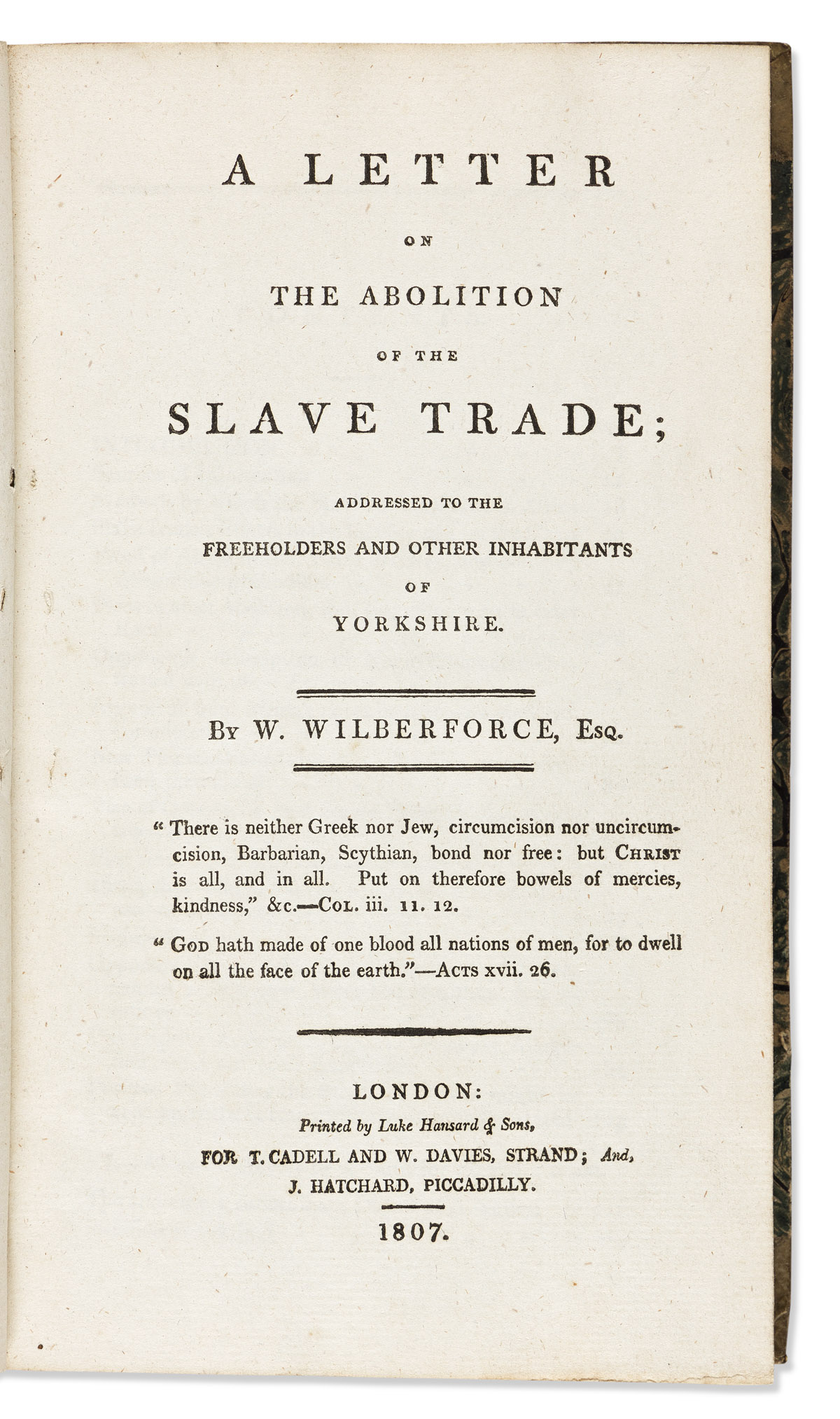 (SLAVERY & ABOLITION.) William Wilberforce. A Letter on the Abolition of the Slave Trade.